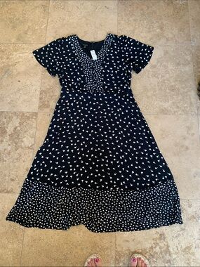 Talbots Black Maxi Dress with White Heart Print